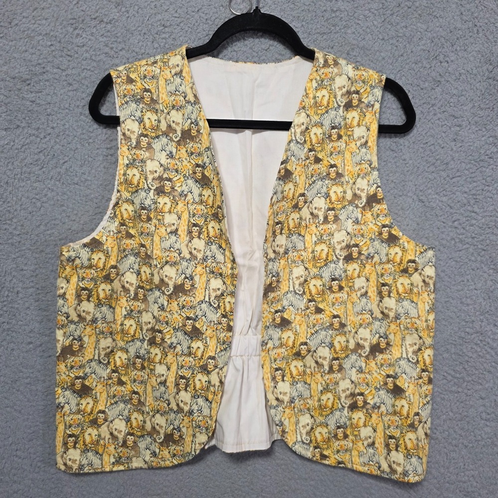 Vintage Vest Quilted Zoo Animals Handmade Monkey Zebra Elephant Lion Giraffe M/L